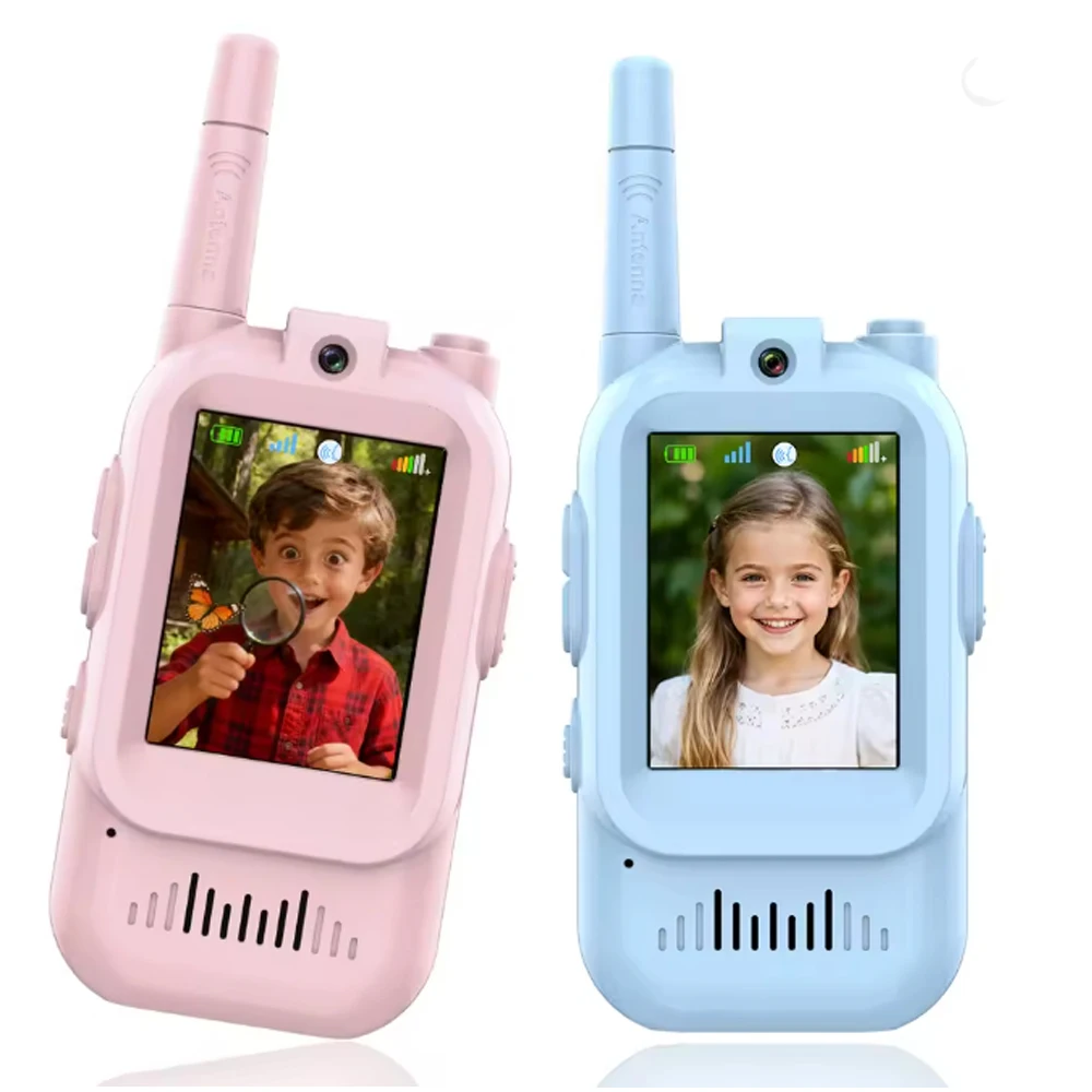 

2PCS/set Kid Video Walkie Talkies 2-Inch Screen Rechargeable Intercom Walkie-Talkie Cartoon One-Click Intercoms Call Videos