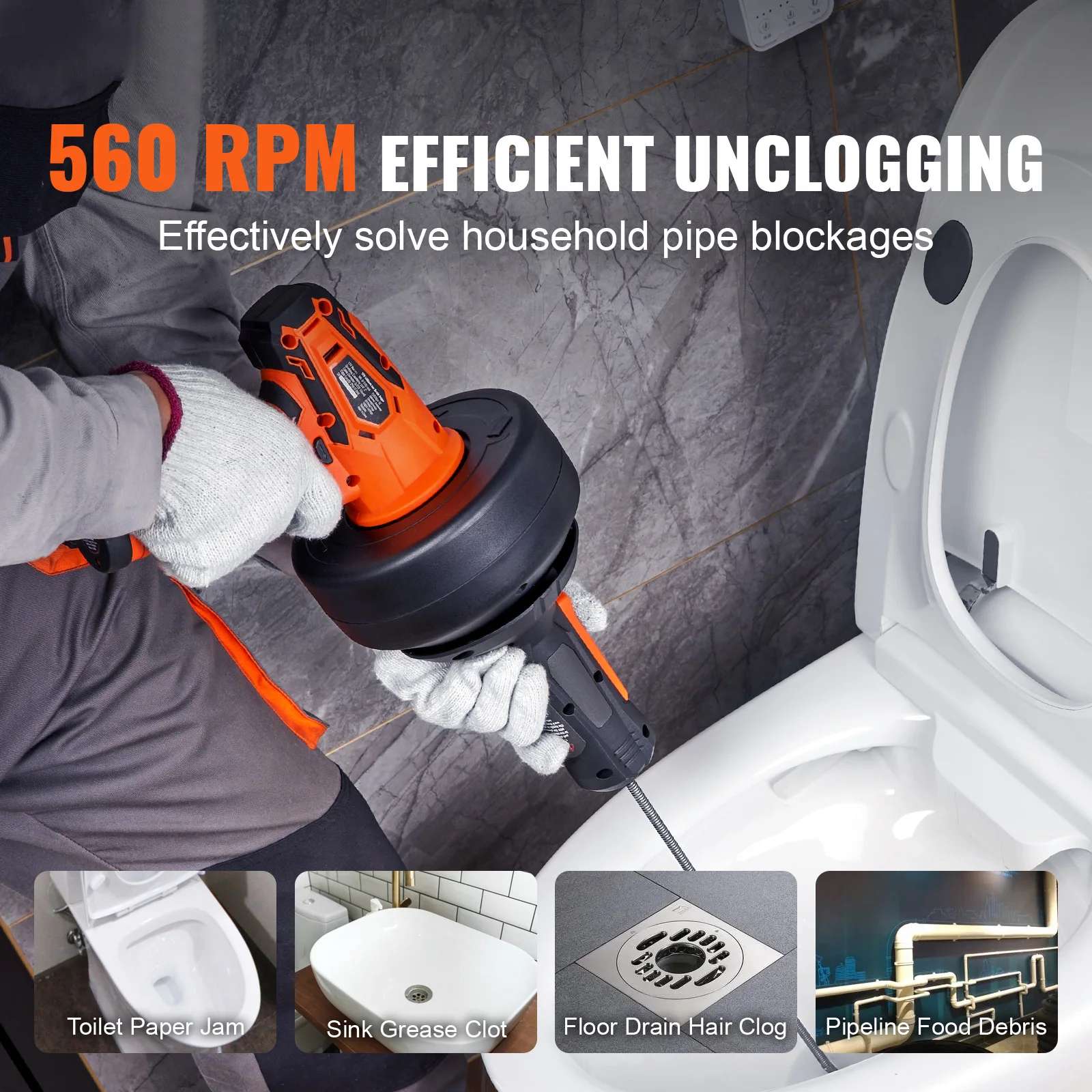 SucceBuy 12V Electric Drain Auger 25FT Cordless Plumbing Snake Auto Feed Pipeline Drain Clog Remover w/ Power Drill for Homeuse