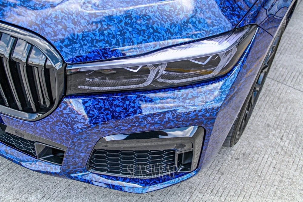 Forged Carbon Fiber Vinyl Film Self Adhesive Auto Tuning Vinyl Wrap Glossy Blue Car Body Film Motorcycle Sticker Car Accessories