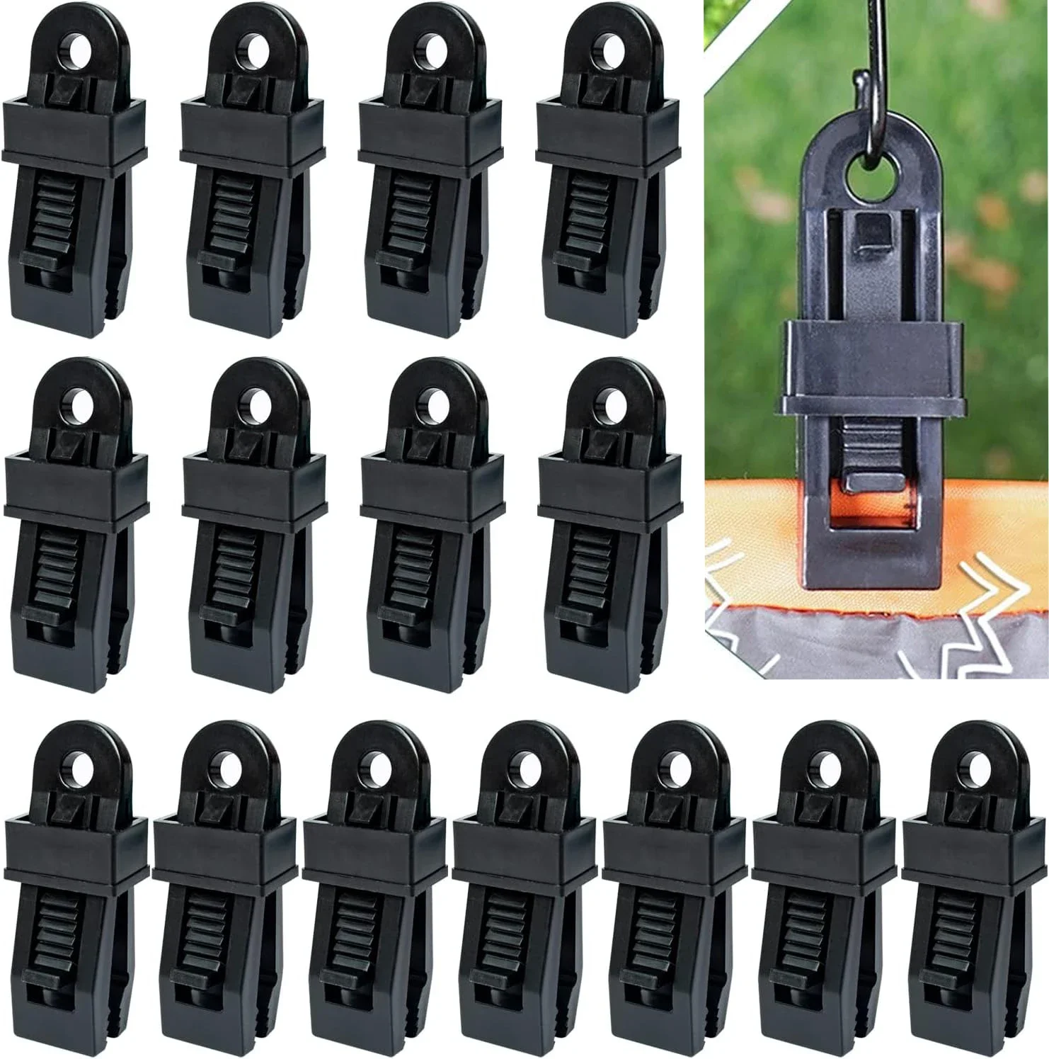 15Pcs Black Outdoor Multipurpose Secures Tarp Clip Crocodile Mouth for, Cover Awnings, Camping, Caravan Canopies, Car Covers