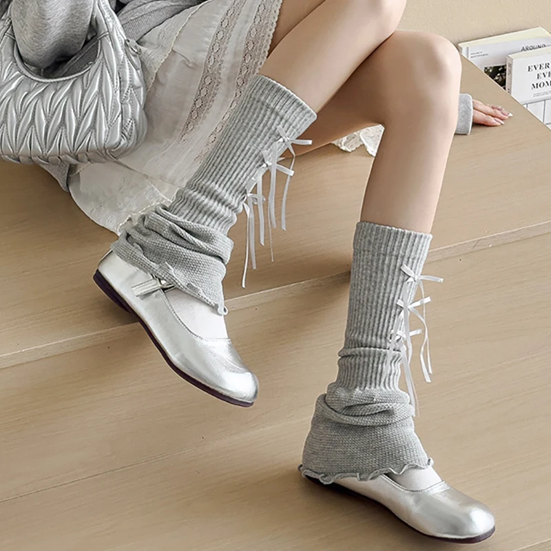 الشتاء الحلو القوس الدانتيل الجوارب Y2K القوس تصميم الحرارية التراص الكاحل الجوارب للنساء الفتيات الطبقات الجوارب الدافئة نمط الطقس البارد