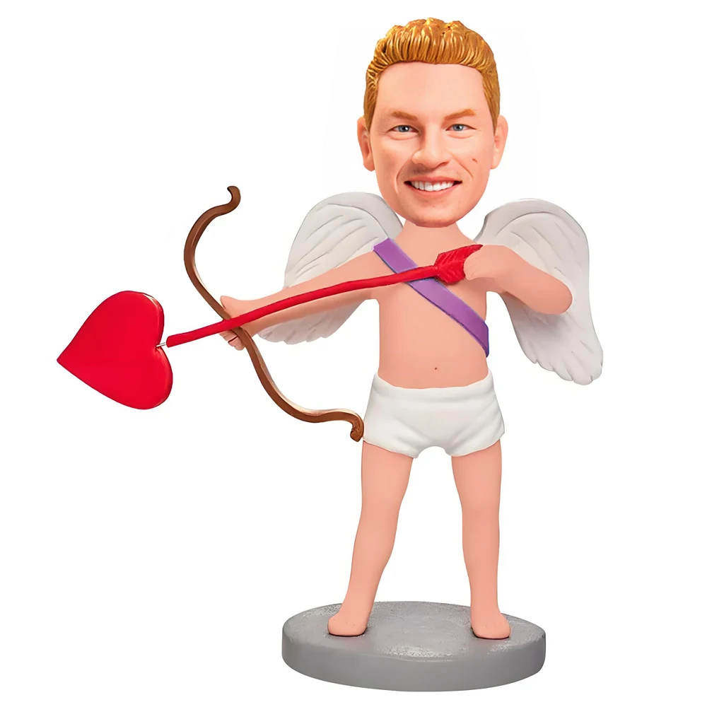 Custom Cupid Bobblehead Figurine,Valentine's Day,White Wings and Red Heart Arrow,Personalized Gift Birthday Wedding Decoration