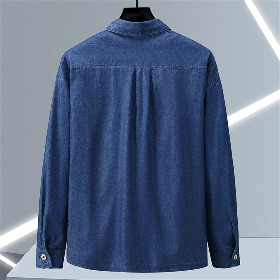 

Denim Shirts Men Plus Size 10XL Long Sleeve Shirts Spring Autumn Blue Denim Shirt Male Big Size Blouse Fashion Casual