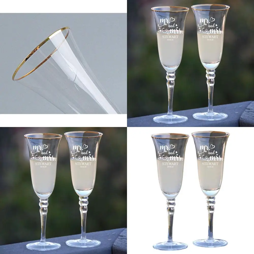 

Бокалы для тостов с индивидуальной гравировкой, золотой окантовкой и крупным фигурным стеклом