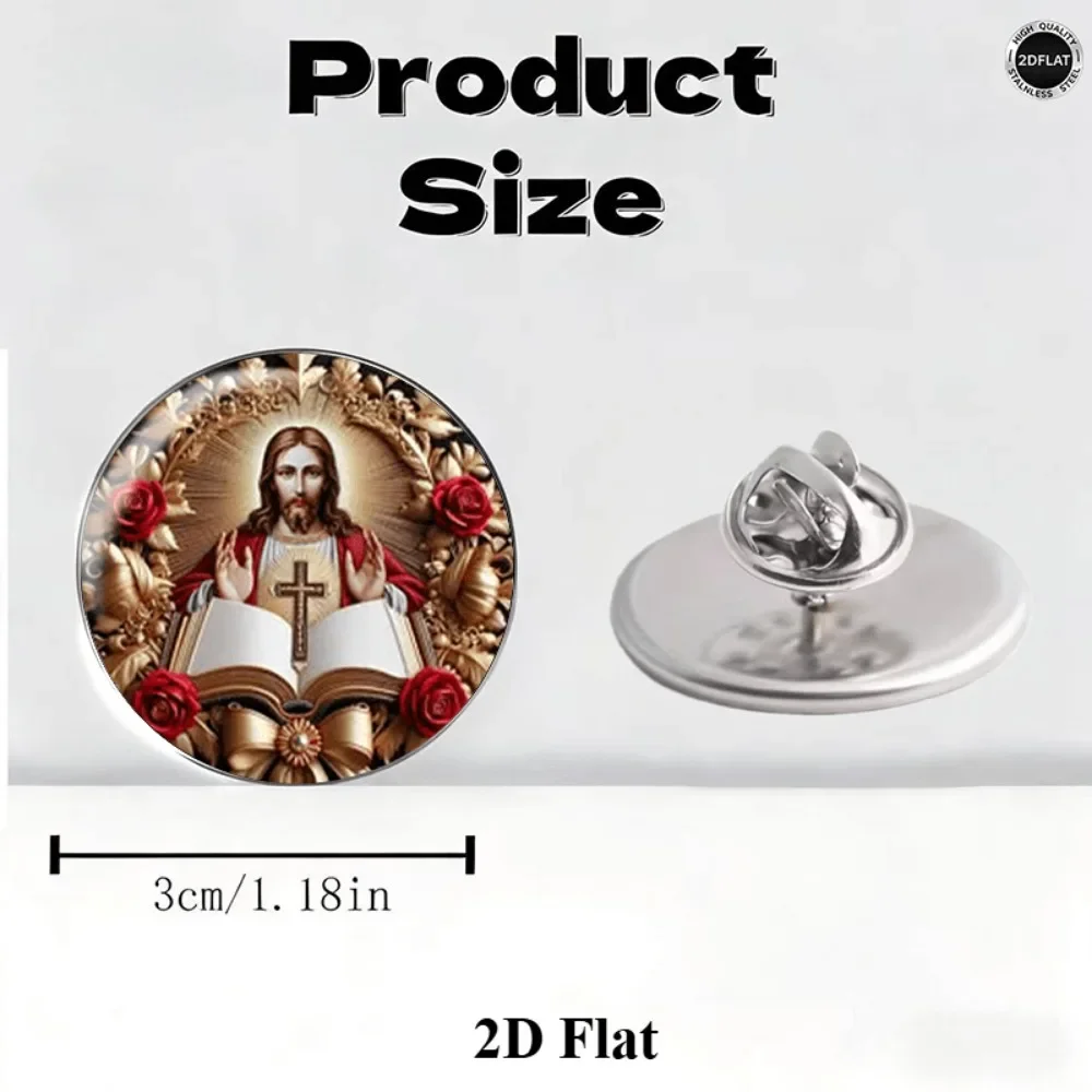 6-20Pcs 2D Flat European‑American Style Jesus Themed Brooch,Stainless Steel Lapel Pin with Cross Bible Rose,Themed Souvenir Gift