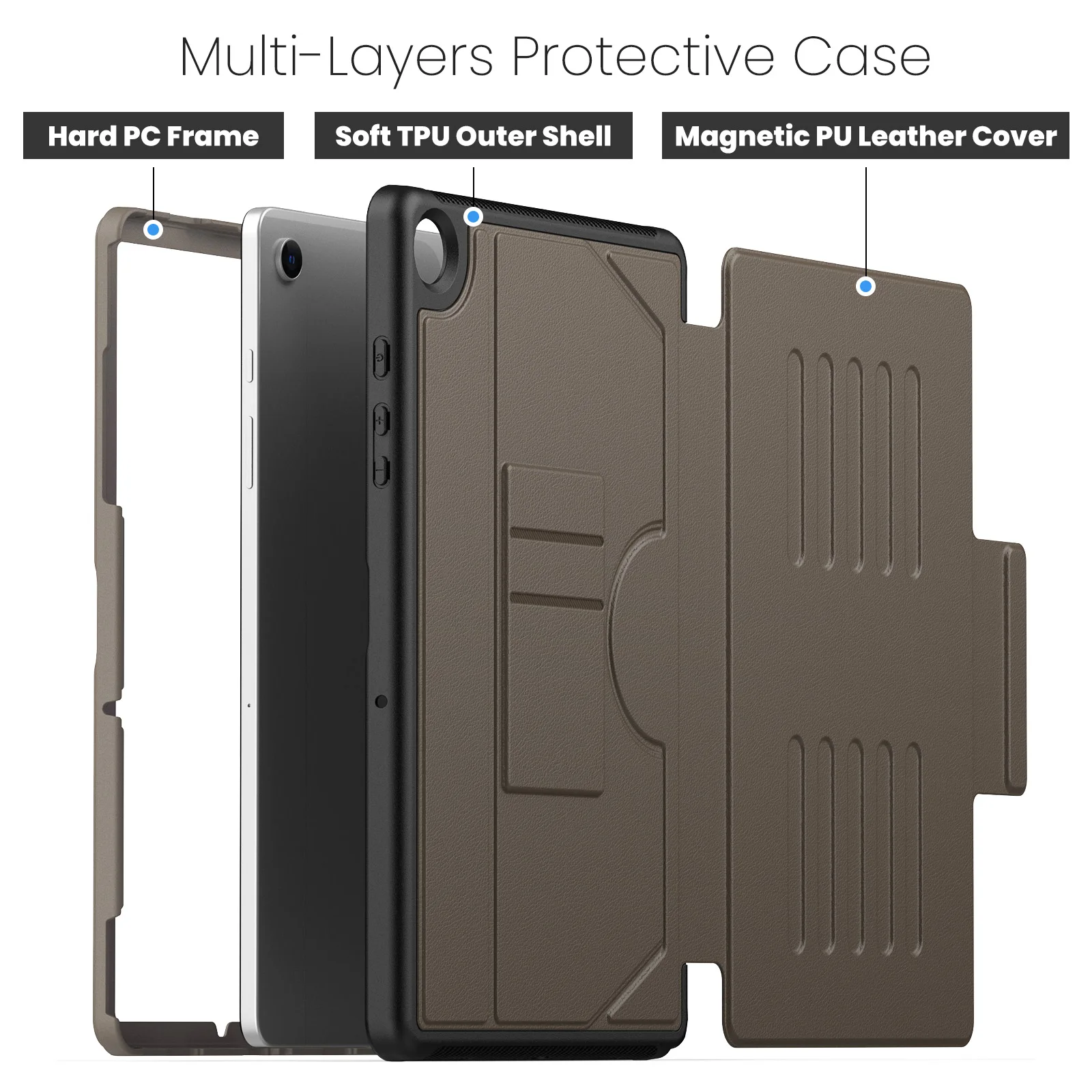 حافظة مغناطيسية لهاتف سامسونج جالاكسي تاب A9 بلس 2023 11 "SM-X210 SM-X215 SM-X216B غطاء حامل متعدد الزوايا فاخر من جلد البولي يوريثان