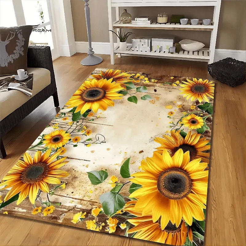 1Pc Sunflower Rugs Suitable for Living Rooms, Comfortable Carpets for Both Indoor and Outdoor Use, Ideal for Kitchens, Homes, Offices, Laundry Rooms, and Bathrooms, Perfect for Holiday Home Decor and Room Decoration