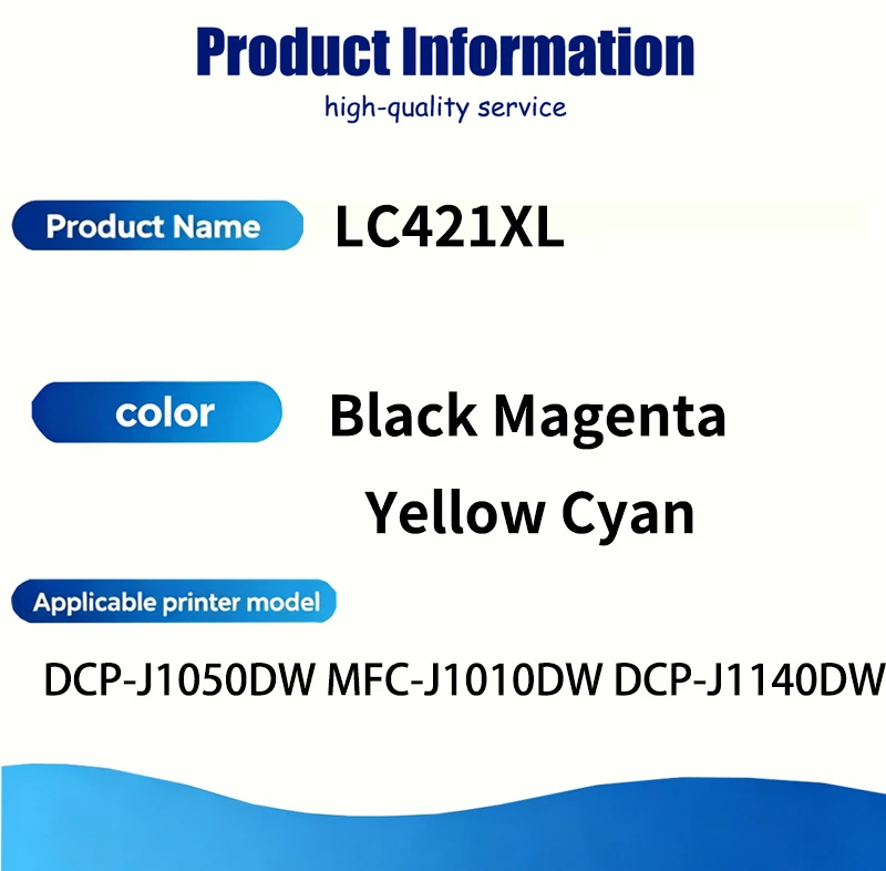 EU 1/2/3/4/5 sets LC421XL LC-421XL 421XL LC421 Ink Cartridge Compatible For Brother DCP-J1050DW MFC-J1010DW DCP-J1140DW printers
