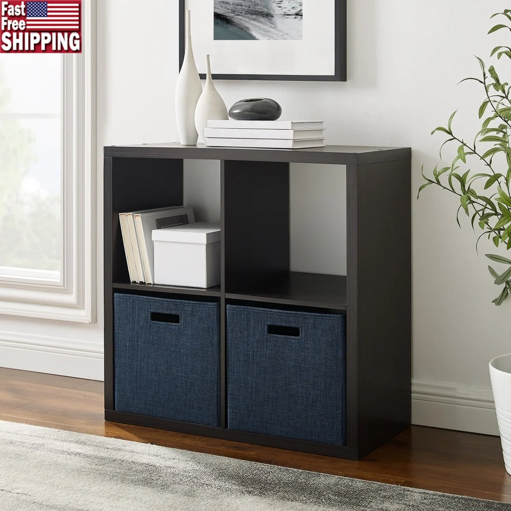 

4-Cubby Storage Cabinet Bookcase Organization Furniture Cube Shelves Home Office Espresso Finish Assembly Required Horizontal