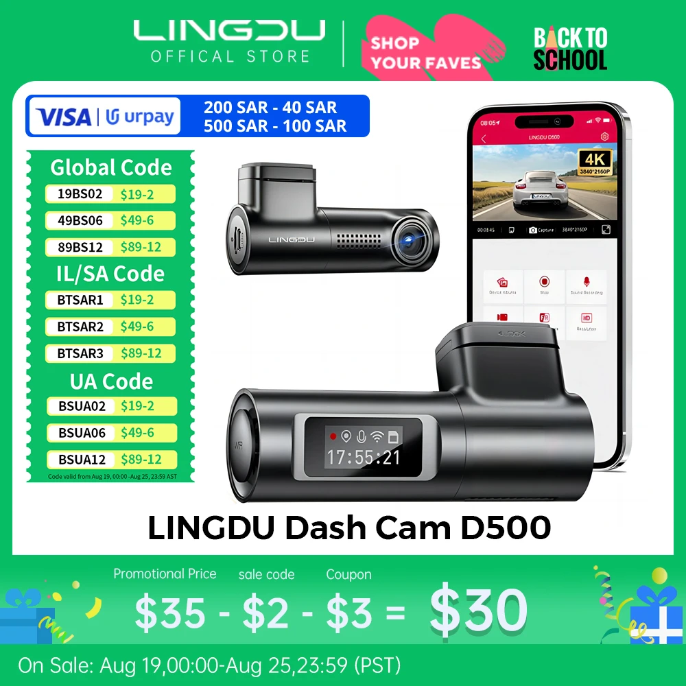 

LINGDU D500 Dash Cam 4K Ultra HD Front Dashcam Smart Car DVR 150° Wide Angle Dash Camera Video Recorder Built in 5GHz WIFI GPS