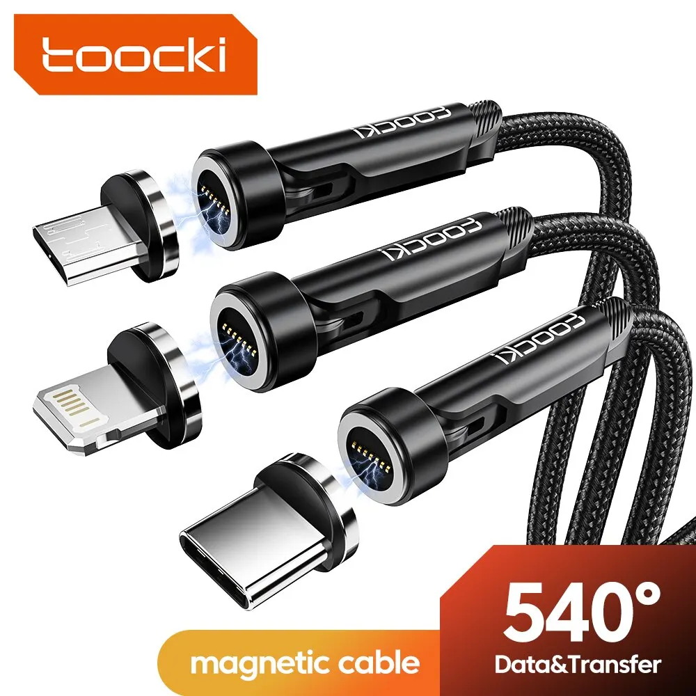 Toocki 540 Cable magnético USB tipo C giratorio para iPhone 12 X Xiaomi cargador rápido Micro USB tipo C Cable de carga magnético Cable de datos