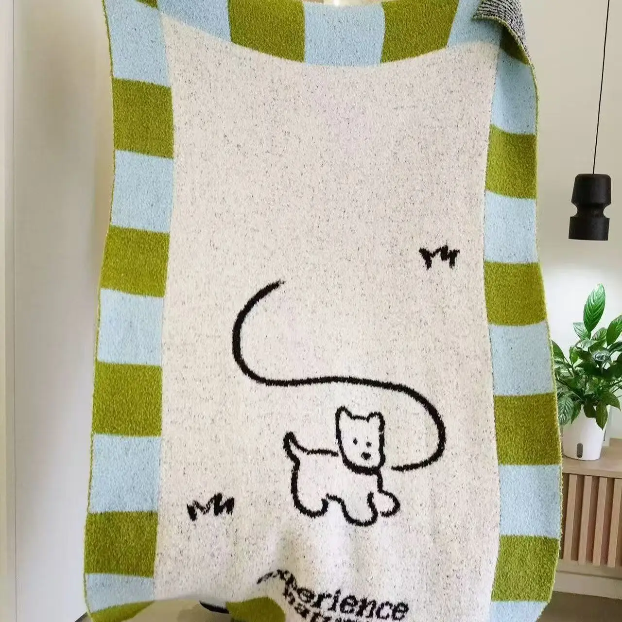 Nordic Cute Puppy Half Fluffy Polyester Blanket Soft Nap Air Condition Cover Decorative Sofa Throw for Living Room Daily Rest