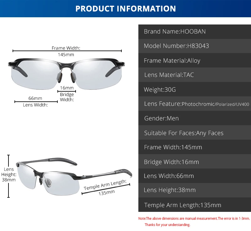 Vintage Photochrome Sonnenbrille Männer Mode Rechteck Polarisierte Sonnenbrille Männlich Fahren Chameleon Brillen Nachtsicht – Detail 9