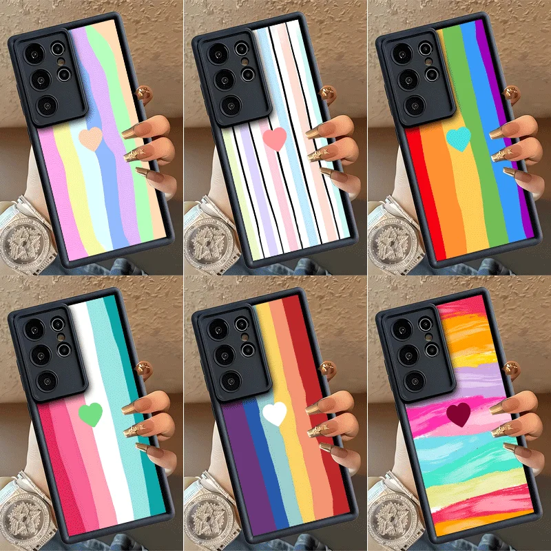 Rainbow Gradient Love Desgin Shockproof Phone Case For Samsung Galaxy S23 S24 S25 S26 Ultra S21 FE S20 Plus 5G Silicone Cover