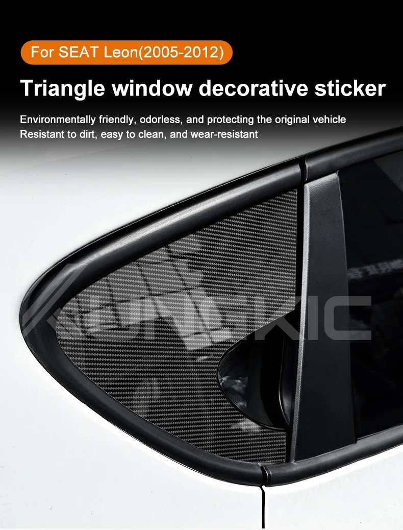 Für Seat Leon MK2 1P Altea 2005 2006 2007 2008 2009 2010 2011 2012 Dreieck Fensteraufkleber Kohlefasermuster glänzend schwarz – Detail 1