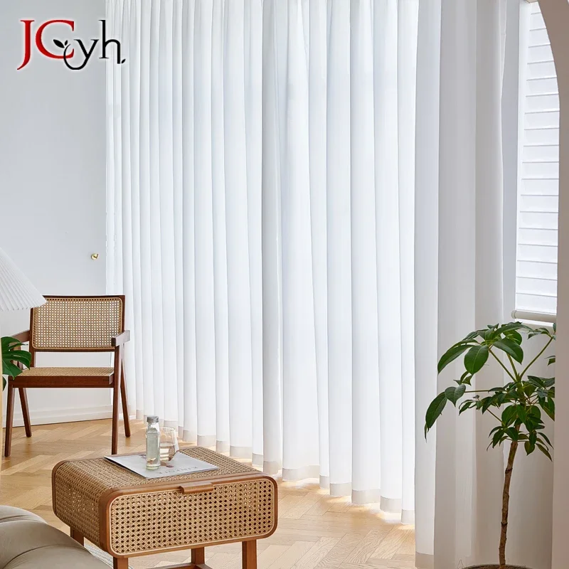 Modern Hall Semi Velvet Curtain for Living Room Bedroom Window Translucent White Curtain for Doorway Background Home Decor Drape