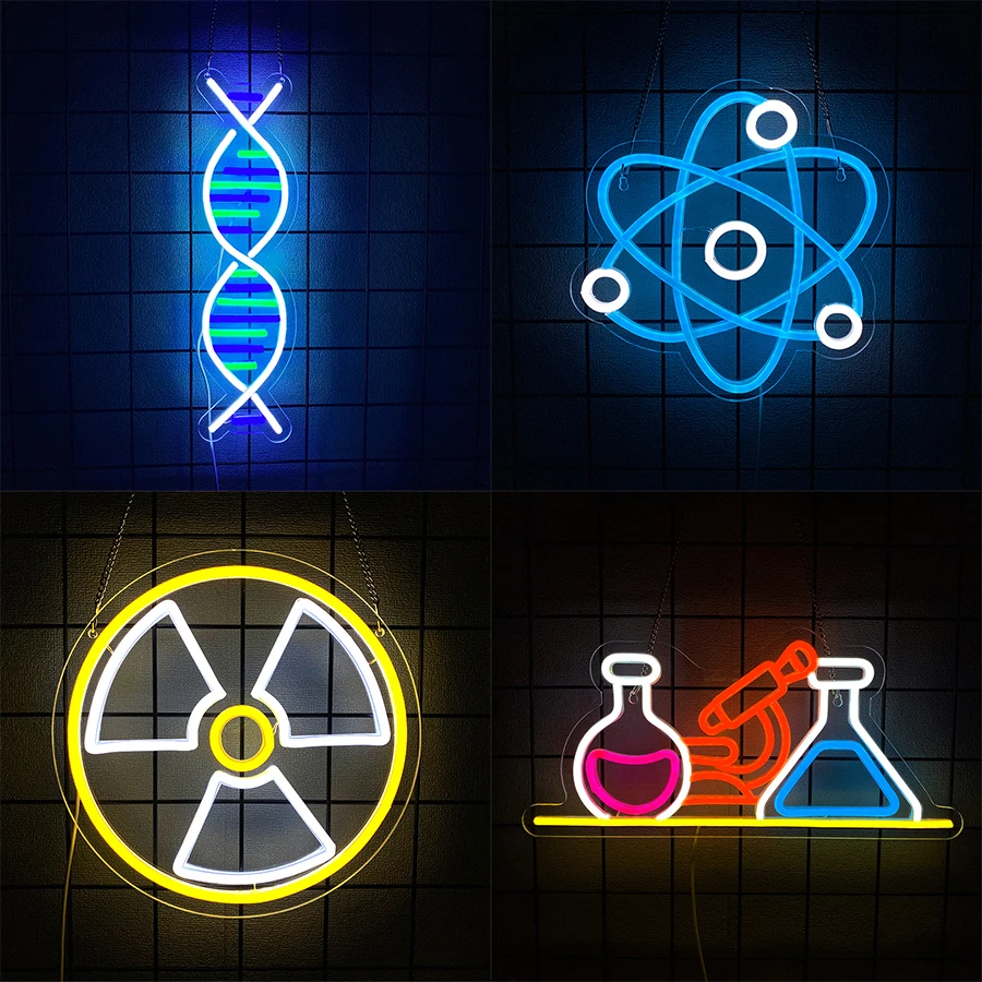 Scientific Experiment Led Neon Sign, Dna Cell Molecular Biological Icon, Used For Classroom, Laboratory, Office, Game Room Decor