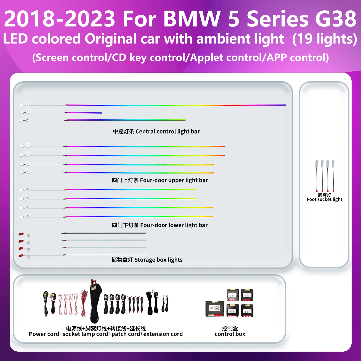 Dynamic Color Changing LED Car Interior Ambient Light Integrated All-in-One Upgrade strips Kit Designed for BMW 5 series G38