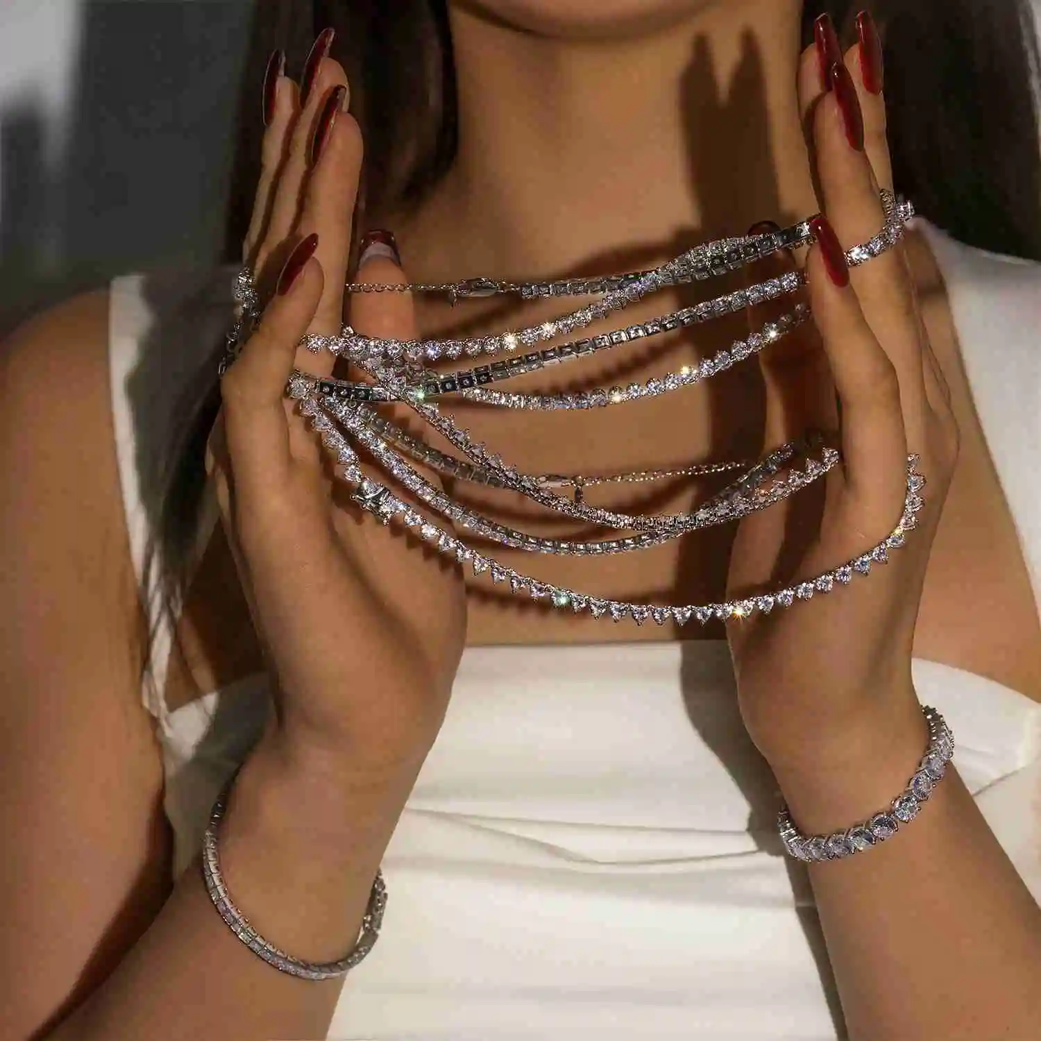 

Теннисная цепочка с кубическим цирконием, позолоченная 18-каратным золотом, комплект с подвеской, цепочка с бриллиантами, теннисные ожерелья из стерлингового серебра S925 для женщин