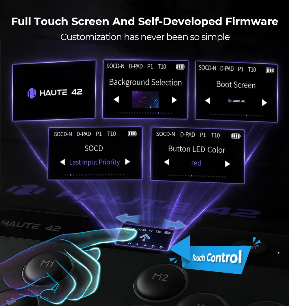 Haute42 W-P1 Tri-Mode 2.4G Kabelloser Touchscreen-Controller ohne Hebel für PC/PS4/PS5/Switch Stickless Arcade-Controller – Detail 19