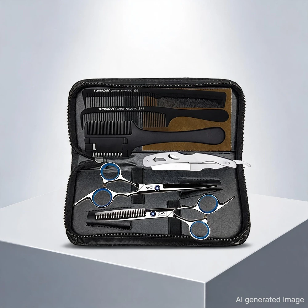 Image of Professionelle Friseurschere 6 Zoll Stahl Barbier Haarschneidewerkzeug Haarschneide- und Ausdünnwerkzeuge Hochwertiges Salon-Set professionelle Haarschere