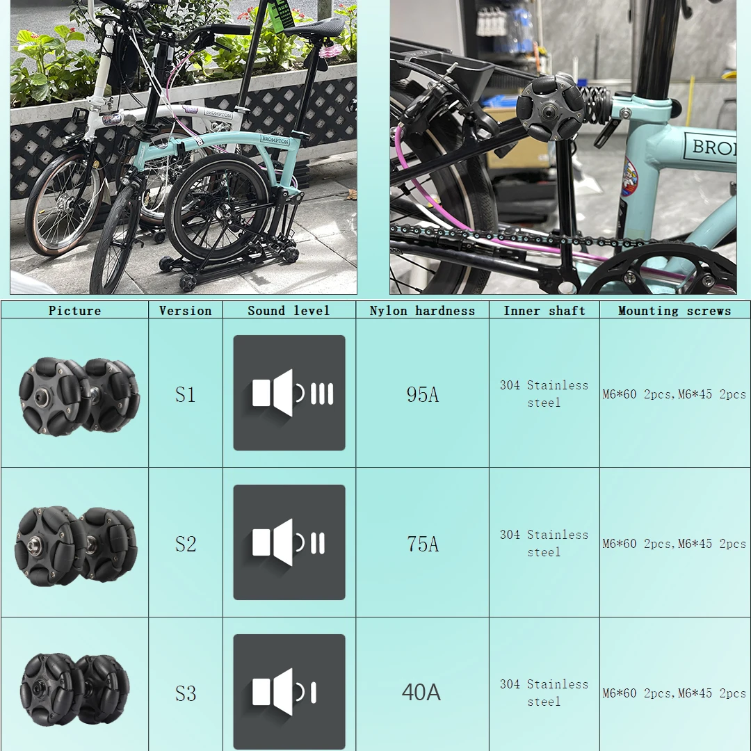 2 шт., 58 мм, нейлоновое колесо Omni с винтом M6 * 60 мм для задней вилки Brompton, роликовая стойка, легко колеса, обновленные аксессуары, детали