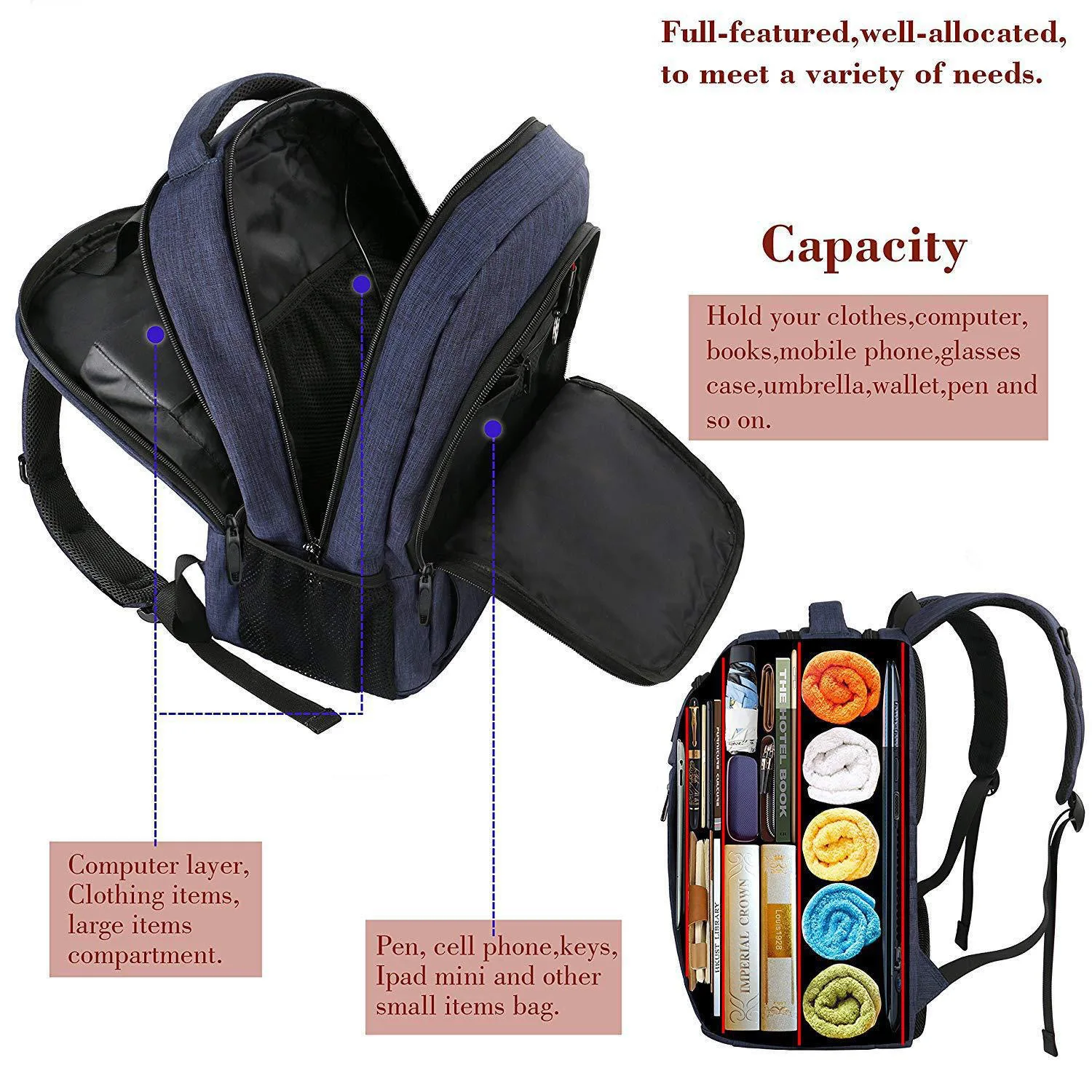 Large Travel Laptop Backpack, Business Anti Theft Slim Sturdy 18 Inch Laptops Waterproof Bag with USB Charging Port