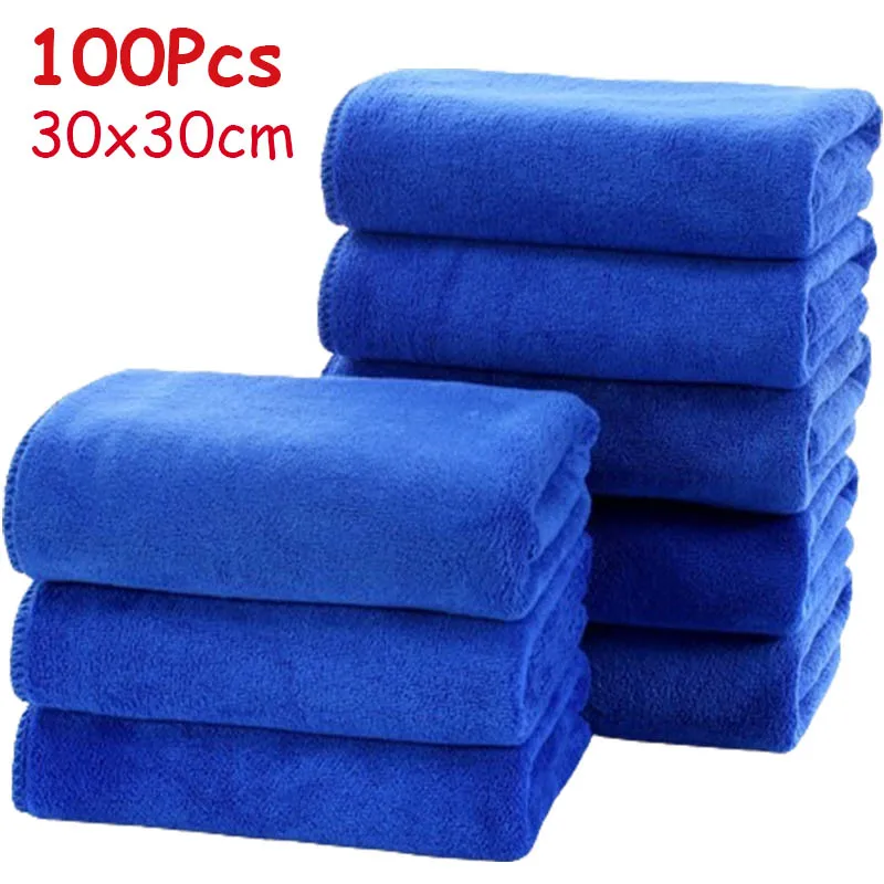 

100Pcs/Lot Blue Microfiber Towel Car Waxing Polishing Cloth Home Kitchen Washing Clean Towels Automobile Cleaning Accessories