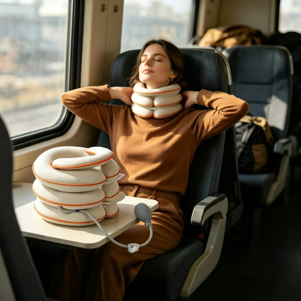 Three Layer Inflatable Cervical Traction Brace Soft Flocked Surface 3D Snug Neck Fit Relieve Stiff Neck Improve Cervical Spine