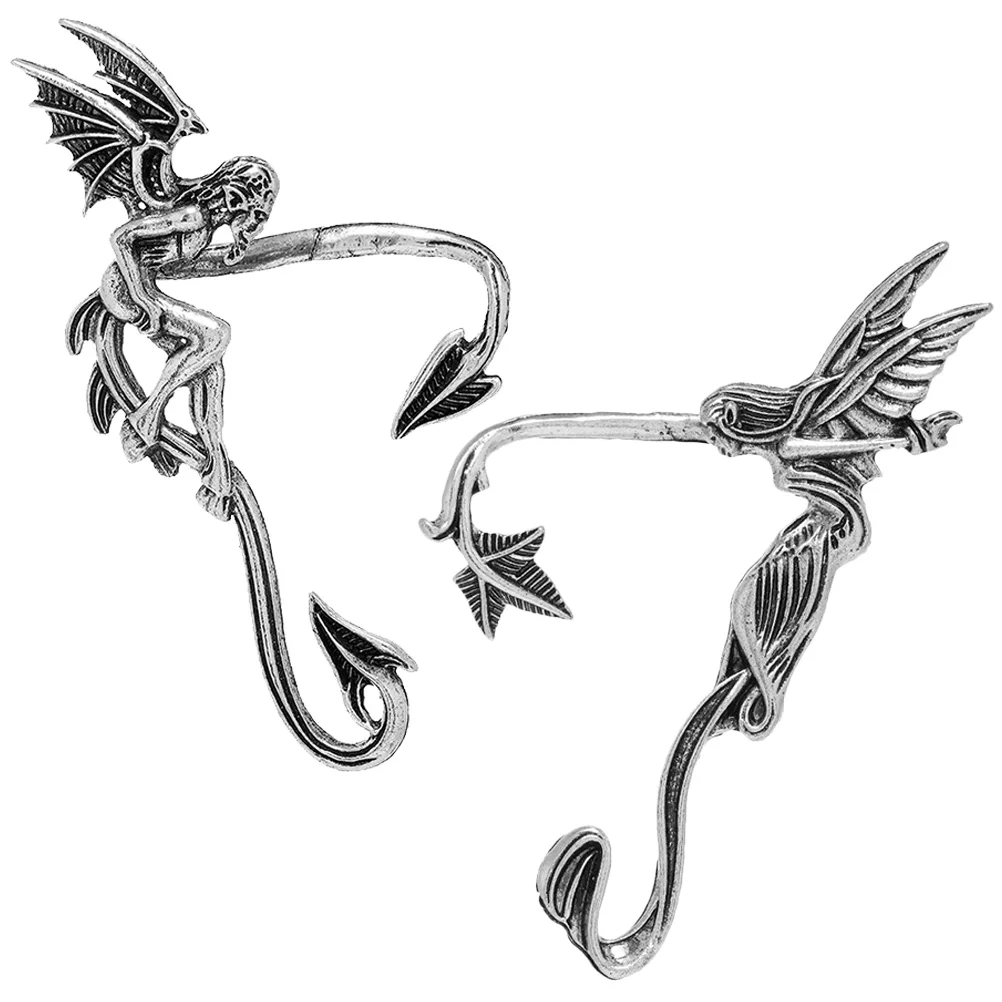 2 Pcs Sterling Silver Ear Elf Earrings Miss Wrap Cuffs Zinc Alloy Angel and