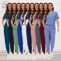 Medical Scrubs Wholesale Dental Nursing Accessories Short Sleeved Top+pants Set Surgical Gown Women Breathable Scrub Spa Uniform