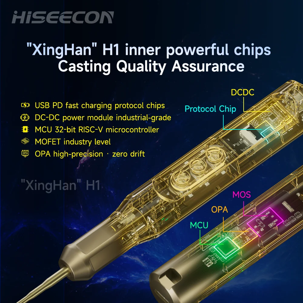 HISEECON H1 Adjustable Temperature Soldering Iron DC 9-24V 60-500°C Type-C USB Fast Charger Rework Station For JBC SUGON Tips