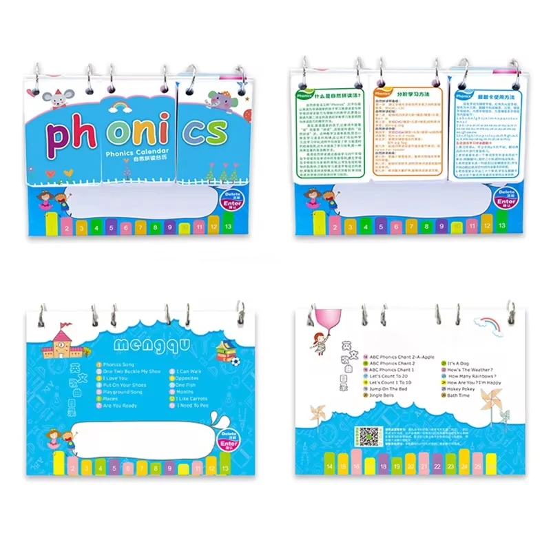 Tarjetas fonéticas con tapa para niños, calendario de escritorio, palabras de ortografía, aprendizaje en inglés, juguetes educativos para el vocabolco