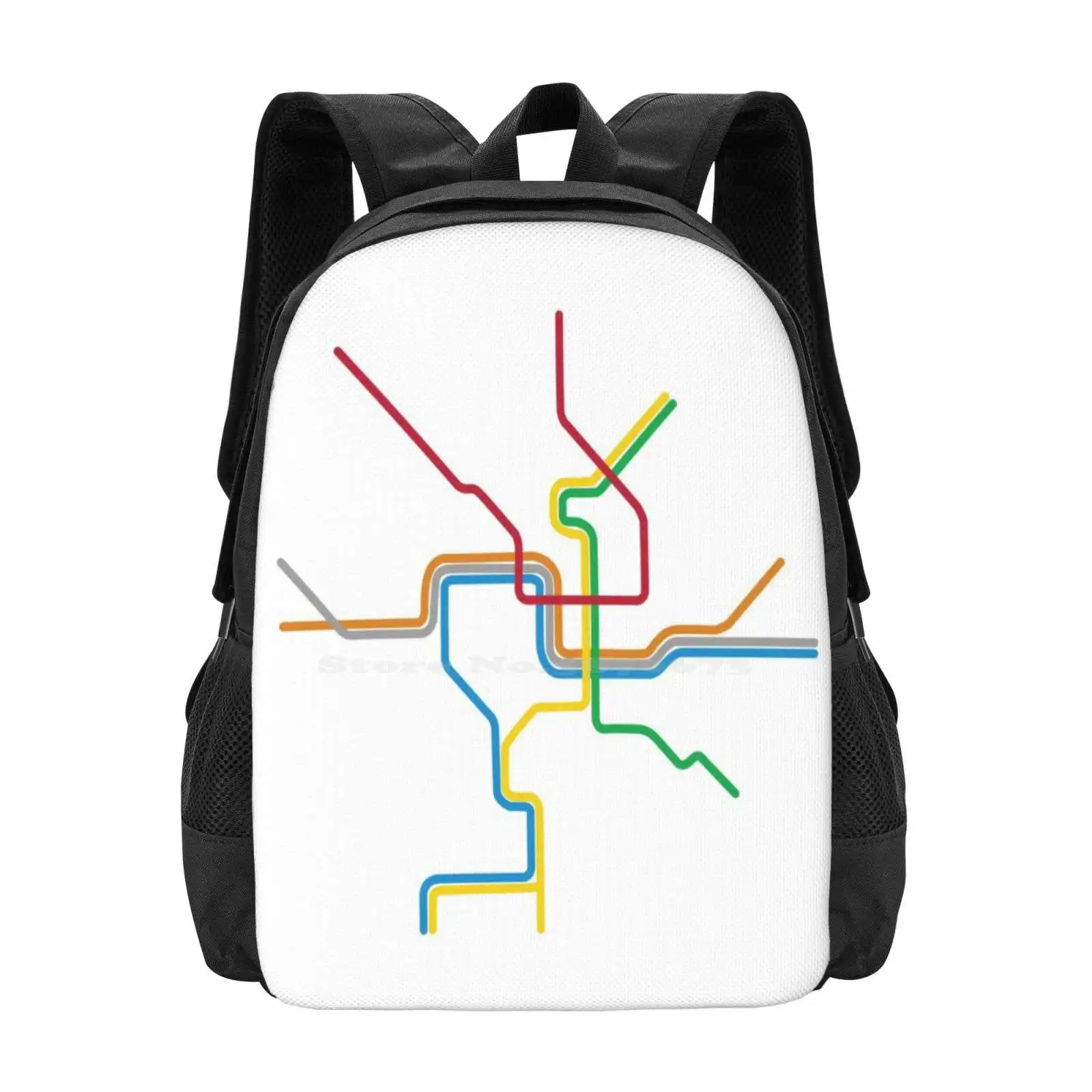 Mochila de grande capacidade para escola, bolsa de faculdade, Keystone, linha vermelha, linha amarela, verde, vermelho, mapa, laptop, novo