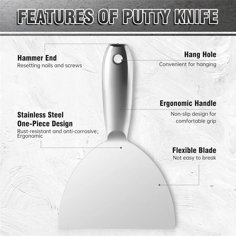 

HHO-5Pcs Stainless Steel Putty Knife Wallpaper Scraping For Drywall Repair, Removing Wallpaper