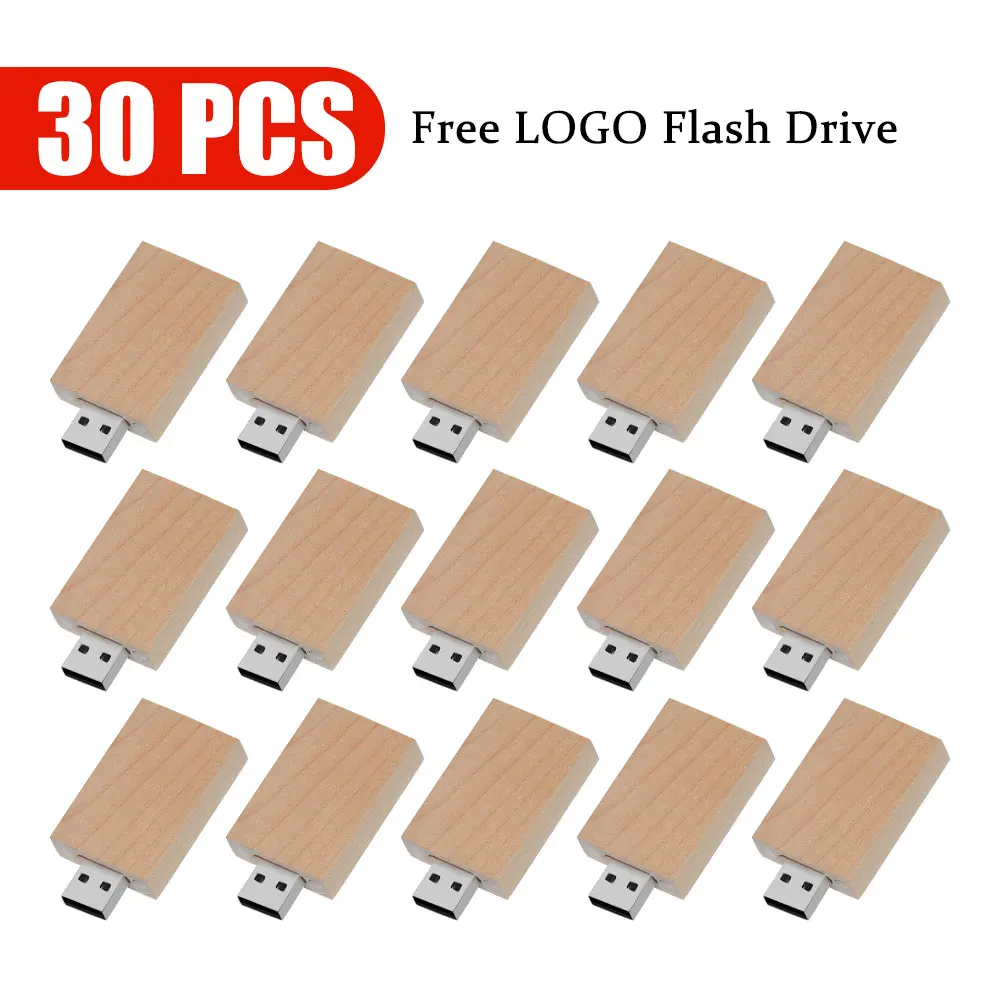 

30pcs/Lot (Customizable LOGO) USB Flash Drive 2.0 Wooden Pendrive 4GB 8GB 16GB 32GB 64GB 128GB Memory Stick Wedding Gift