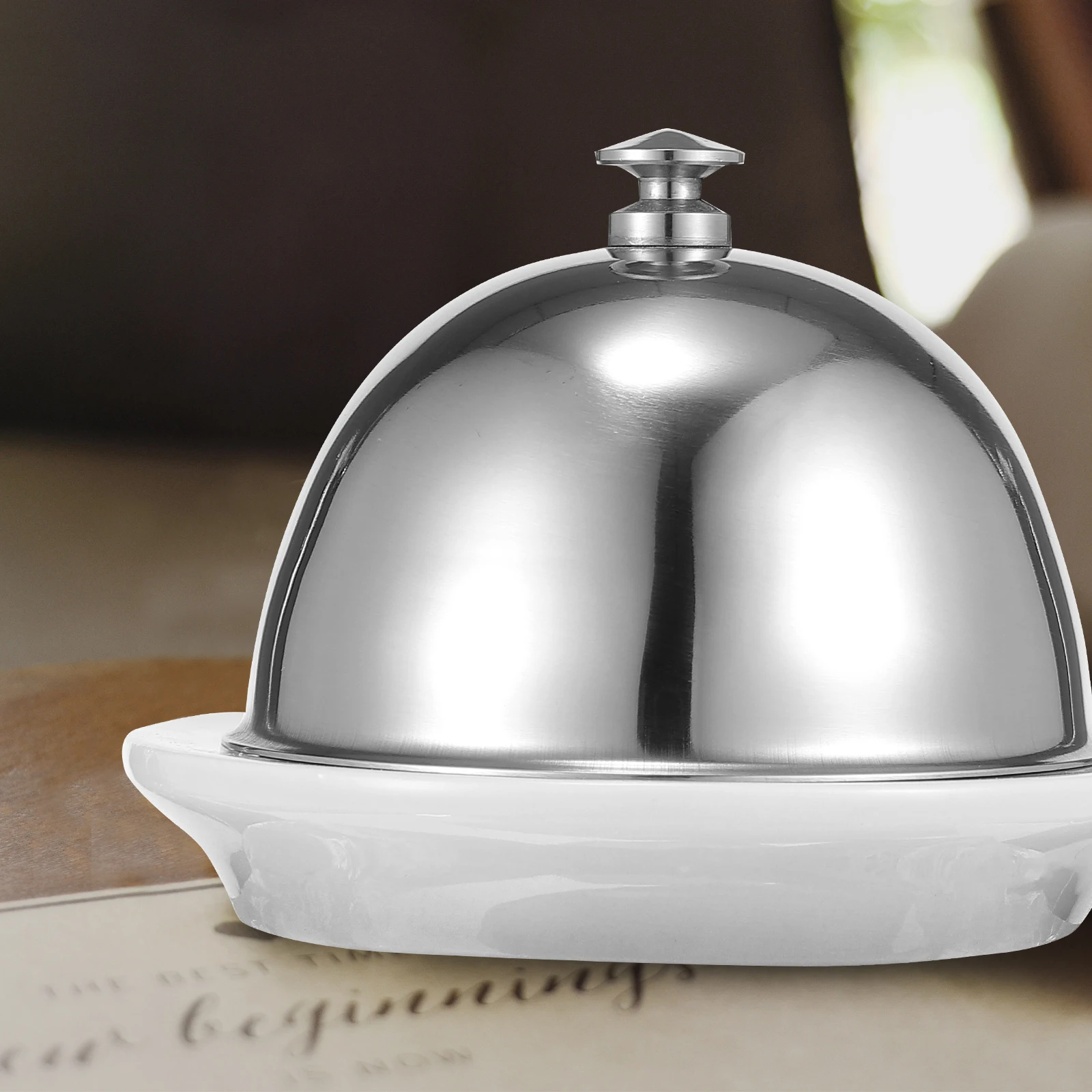 

Ceramic Butter Dish Stainless Steel Cover Household Butter Holder for Kitchen Party Outdoor Food Storage Container