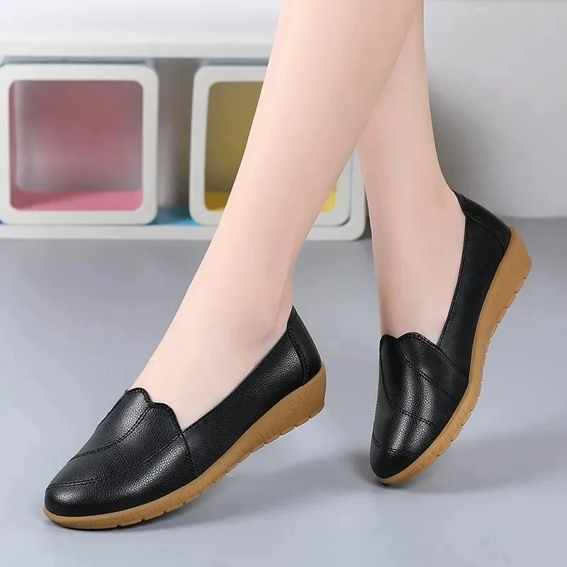 Genuine Leather Shoes For Women White  Summer Clssic Style 2024 Nurse Shoes Woman Leather Flats