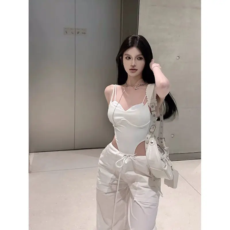 Spicy Girl Style Slimming Two-Piece Illusion Overalls Women's Summer Fashionable Versatile Strap Tops Matching Vest