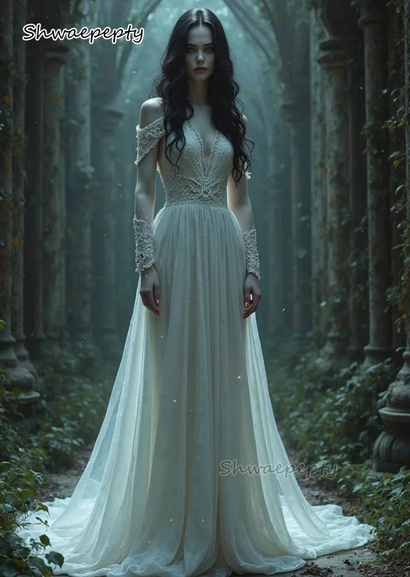 

2025 Summer Beach Wedding Dress Spaghetti Straps Drop Sleeves Long Boho Bridal Gown Lace Appliques Ivory Vestido Customized