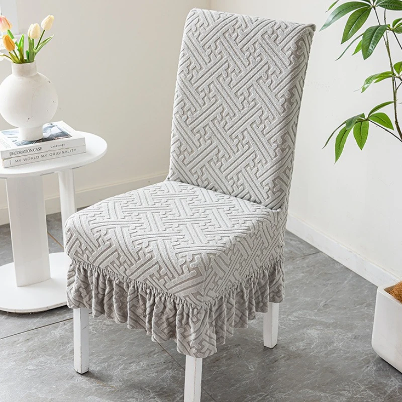 Jacquard Elastic Chair Cover Geometric Pattern Dustproof Non-Slip Pet-Proof Chair Cover All-Season Universal Skirted Chair Cover