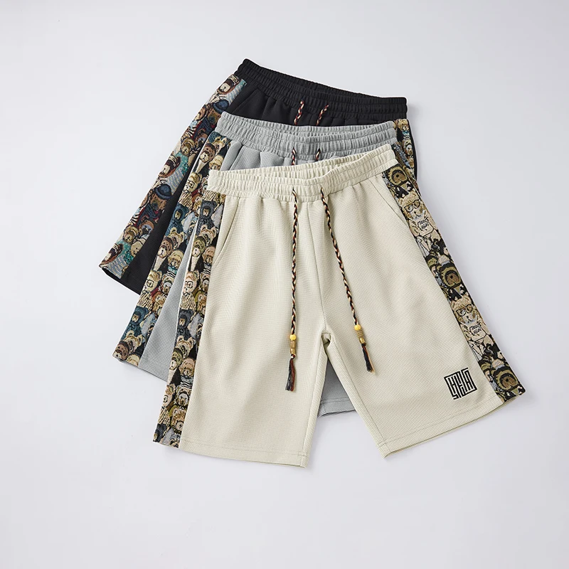 

2025 Fashion New Men's Five Pants Summer Drawstring Elastic Waist Beautifully Embroidered Shorts Loose Breathable Men's Clothing