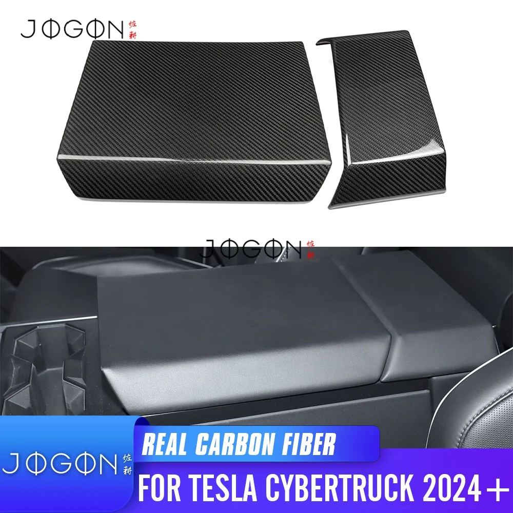 Carbon Car Interior Storage Armrest Holder & Rear Display Screen Upper Panel Cover Trim For Tesla Cybertruck Cyberbeast 2024+