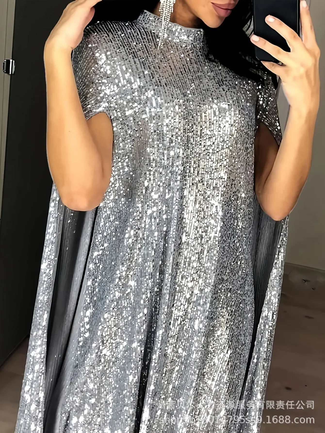 Damska sukienka z cekinami, jednokolorowa, z długim rękawem, modna, letnia, swobodna mini seksowna sukienka