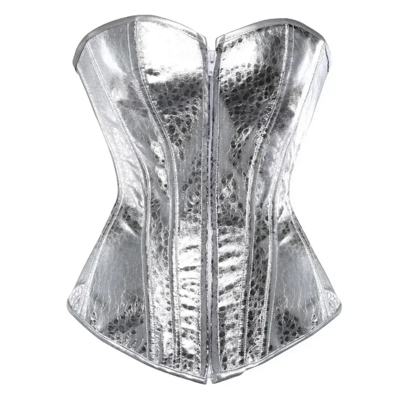 Steampunk รัดตัวเลื่อม Glitter Lace Up Boned หนัง Busier Zip PVC Corselet เซ็กซี่ Sparkle Party Showgirl Clubwear Overbust