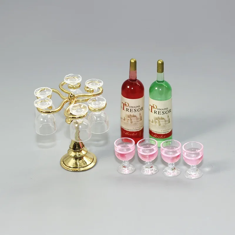 Mini Ob11 Dollhouse Cup Holder Wine Bottle Miniature Items Wine Glass and Wine Set BJD Doll House Bar Champagne Accessories Toys