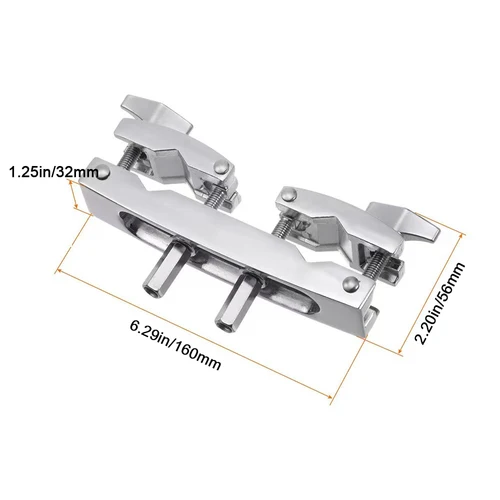 Imagen 2 del producto Abrazadera múltiple de tambor de aleación plateada, soporte de montaje para piezas de tambores, 2 agujeros, liberación rápida ajustable, construcción de soporte de platillo