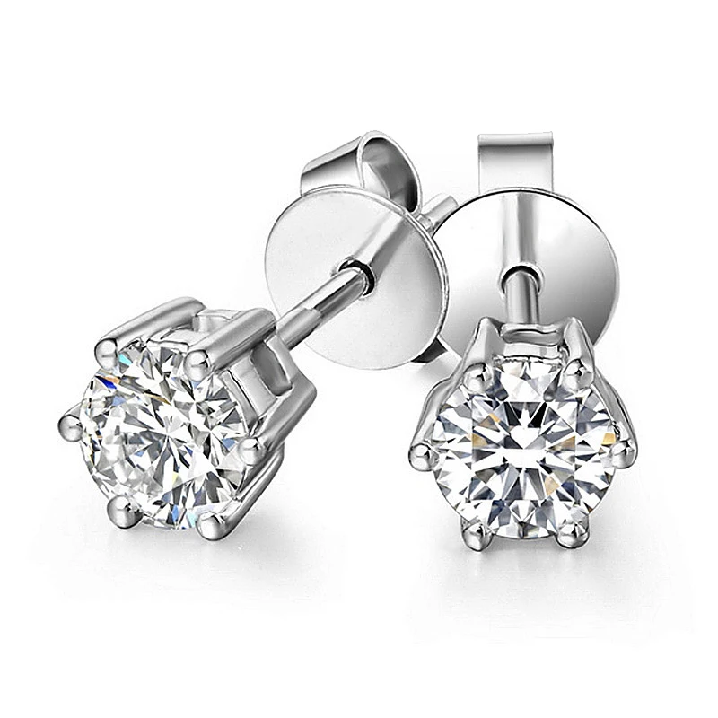 1 Carat Moissan Stone Earrings Classic Six Prongs 925 Silver Plated