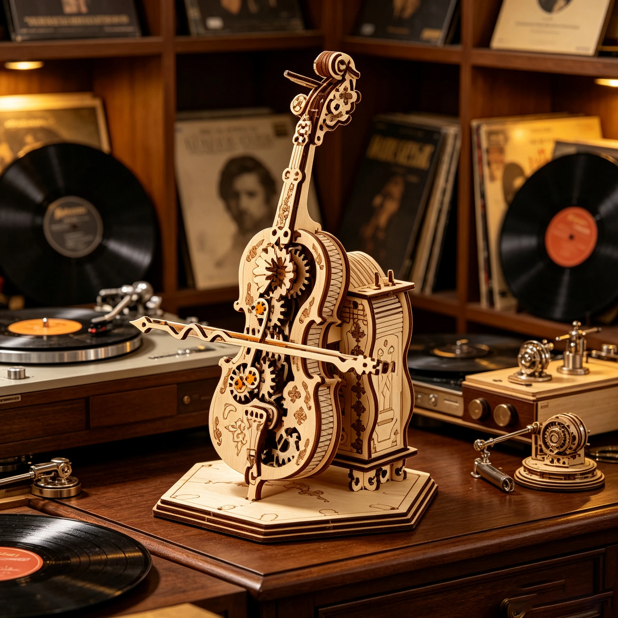 DIY Wooden Cello Mechanical Music Box 3D Puzzle, Musical Instrument Model Home Decor Gift