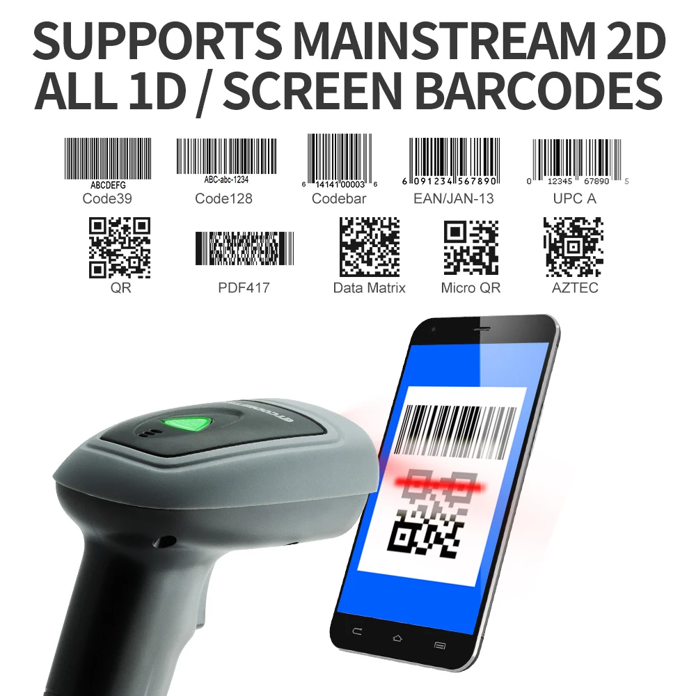 GTCODESTAR 2D Handheld Barcode Scanner Wired Android Barcode Reader QR Code Scanning Gun USB 1D Bar Code Scannes for Supermarket